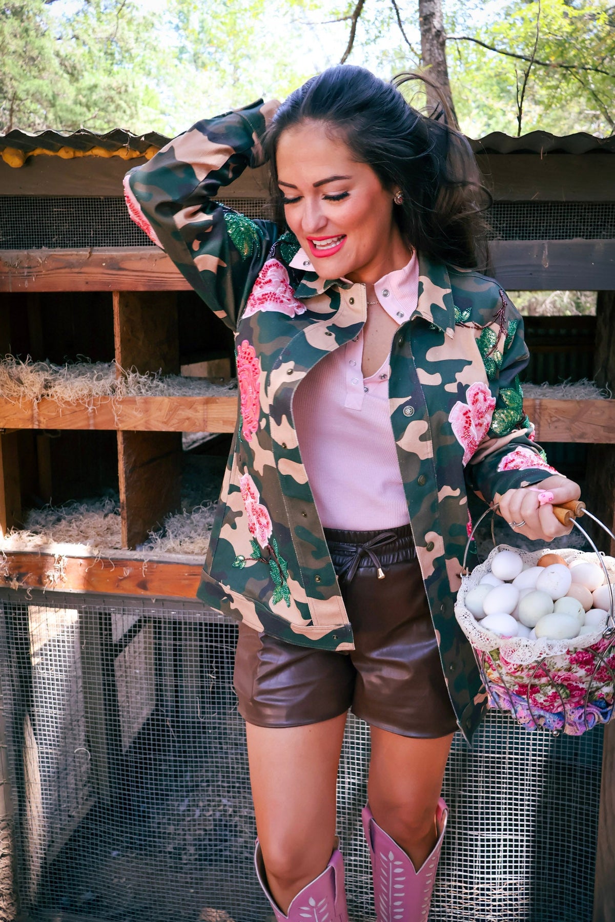 Waffle Knit Snap Thermal - Pink