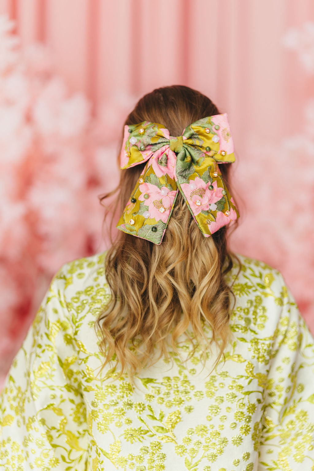 Lotus & Lilly Pads Bow Barrette with Hand-Sewn Crystals