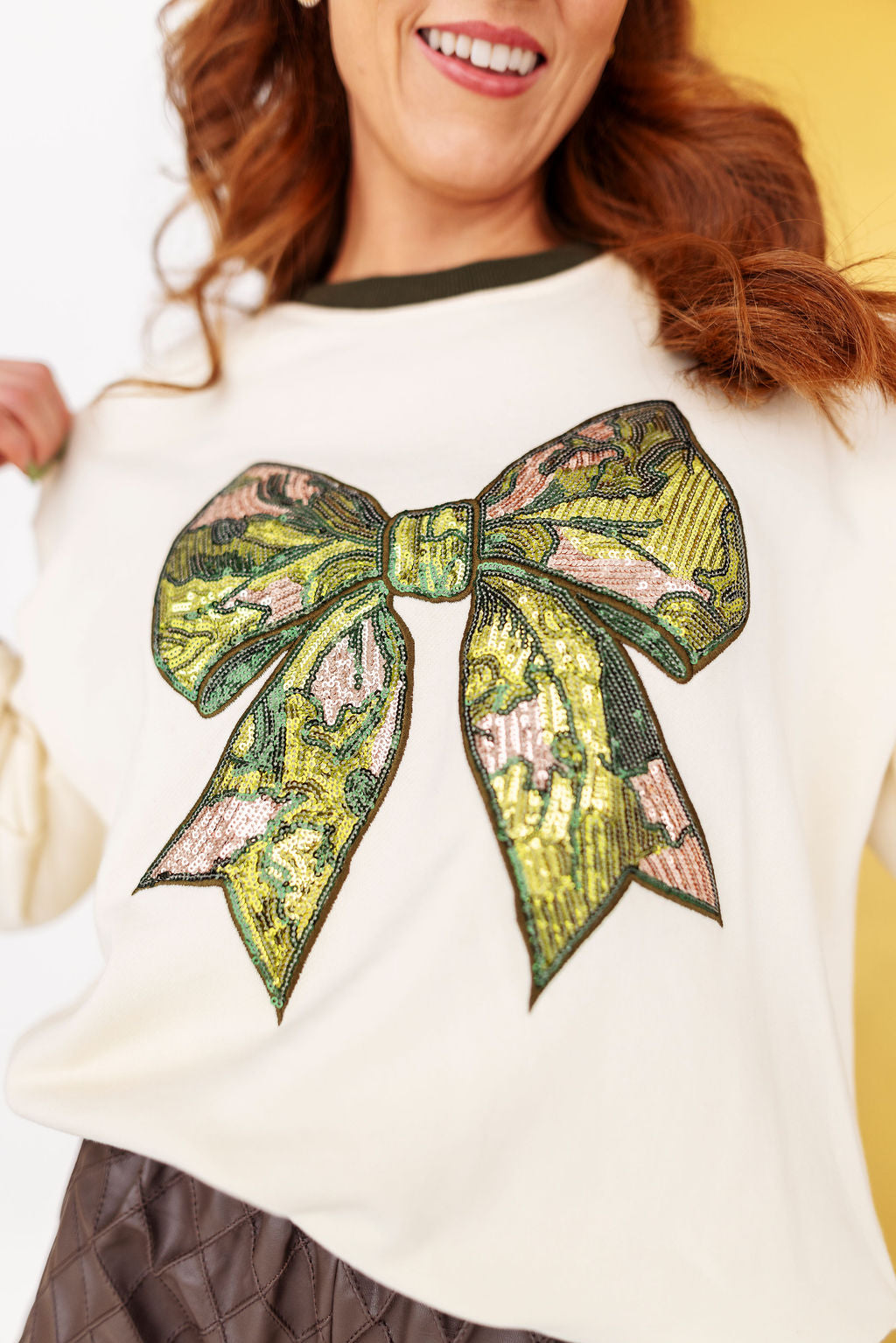 Sequin Camo Bow Sweatshirt