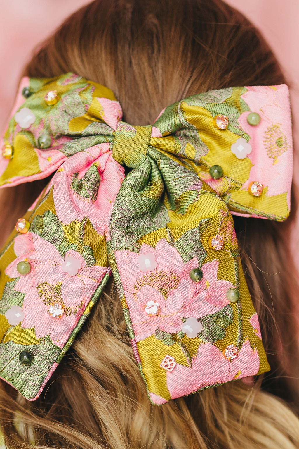 Lotus & Lilly Pads Bow Barrette with Hand-Sewn Crystals