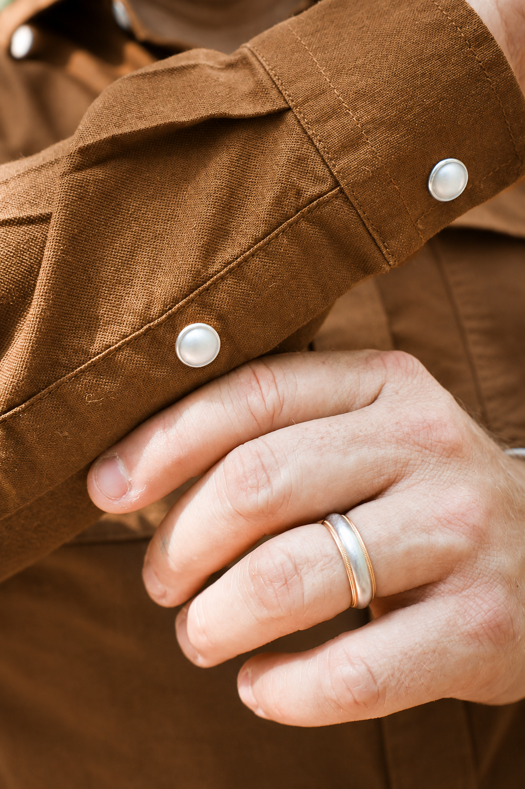 BC Men's Bourbon Brown Pearl Snap Button Down Shirt